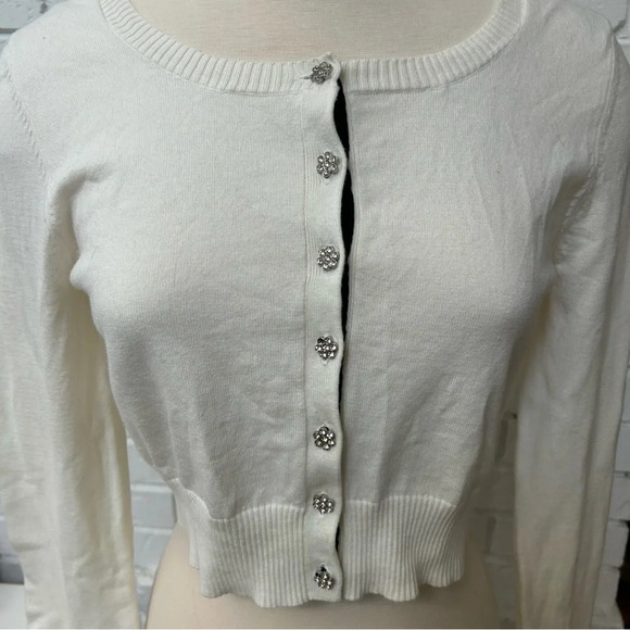Vintage Guess Rhinestone Button Cotton Cardigan Sweater L - Picture 2 of 11
